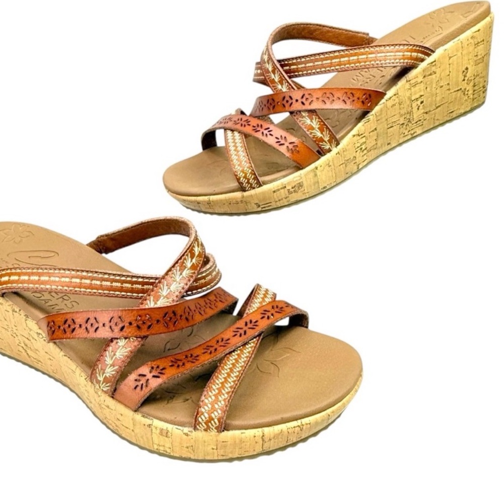 Skechers Beverlee Tiger Posse Cork Wedge Sandals Size 9W (Wide) Boho Resort